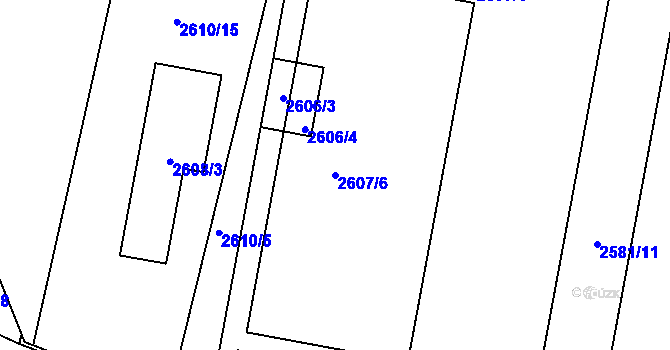 Parcela st. 2607/6 v KÚ Hostivař, Katastrální mapa