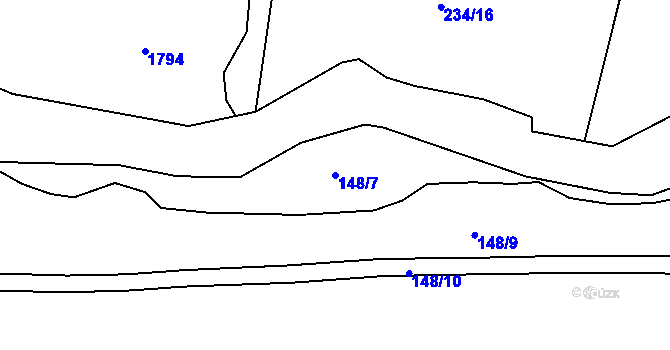 Parcela st. 148/7 v KÚ Hostivař, Katastrální mapa