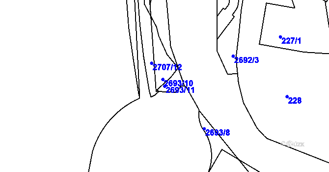Parcela st. 2693/11 v KÚ Hostivař, Katastrální mapa