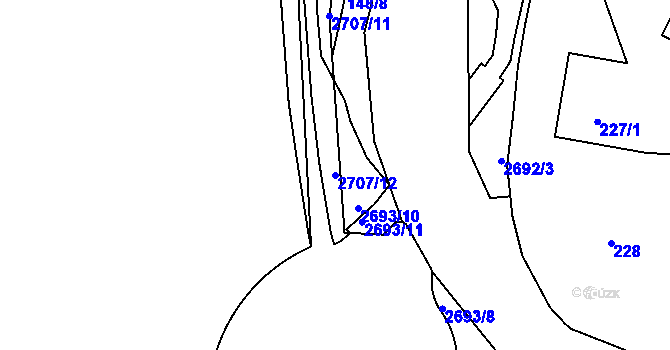 Parcela st. 2707/12 v KÚ Hostivař, Katastrální mapa