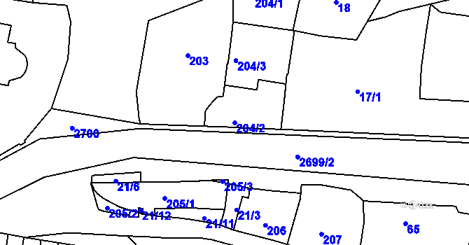 Parcela st. 204/2 v KÚ Hostivař, Katastrální mapa