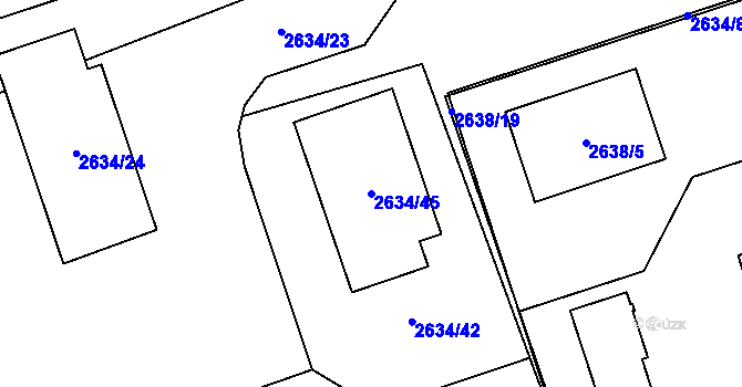 Parcela st. 2634/45 v KÚ Hostivař, Katastrální mapa