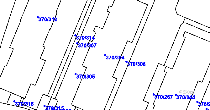 Parcela st. 370/304 v KÚ Hostivař, Katastrální mapa