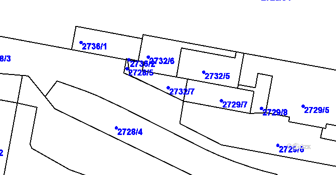 Parcela st. 2732/7 v KÚ Hostivař, Katastrální mapa
