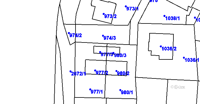 Parcela st. 977/3 v KÚ Hostivař, Katastrální mapa