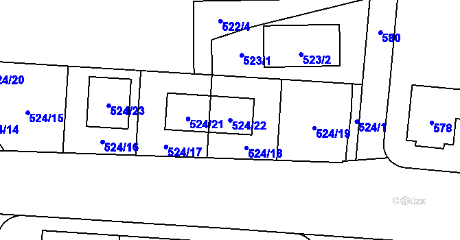 Parcela st. 524/22 v KÚ Hostivař, Katastrální mapa