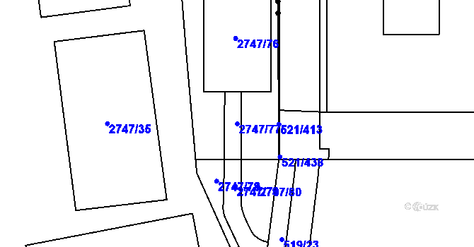 Parcela st. 2747/77 v KÚ Hostivař, Katastrální mapa
