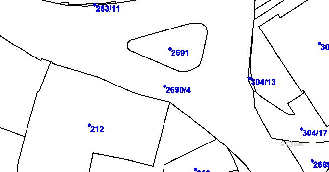 Parcela st. 2690/4 v KÚ Hostivař, Katastrální mapa