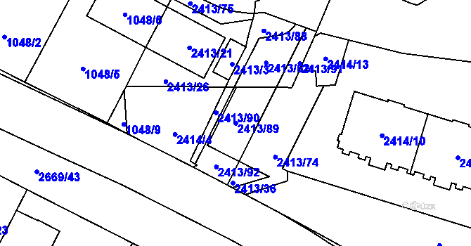 Parcela st. 2413/89 v KÚ Hostivař, Katastrální mapa