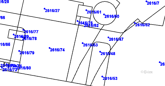 Parcela st. 2616/63 v KÚ Hostivař, Katastrální mapa