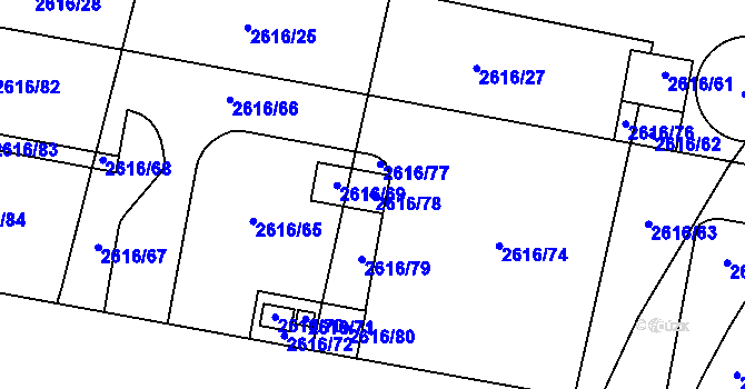 Parcela st. 2616/78 v KÚ Hostivař, Katastrální mapa