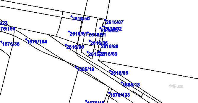 Parcela st. 2616/89 v KÚ Hostivař, Katastrální mapa