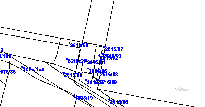 Parcela st. 2616/92 v KÚ Hostivař, Katastrální mapa