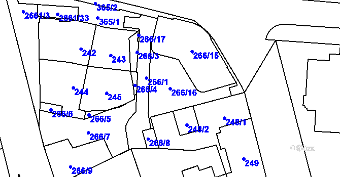 Parcela st. 266/16 v KÚ Hostivař, Katastrální mapa