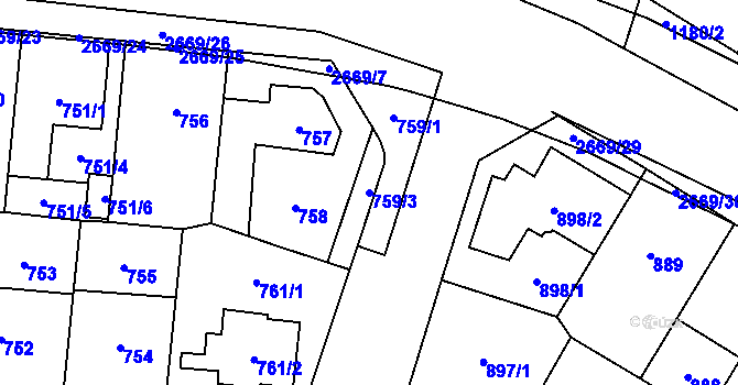 Parcela st. 759/3 v KÚ Hostivař, Katastrální mapa