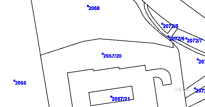 Parcela st. 2057/20 v KÚ Hostivař, Katastrální mapa