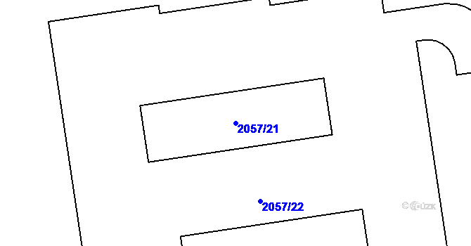 Parcela st. 2057/21 v KÚ Hostivař, Katastrální mapa