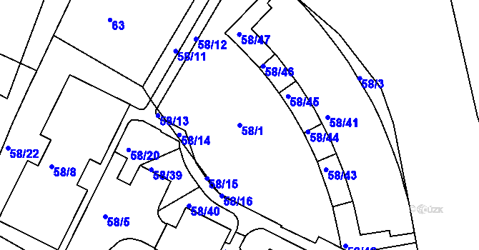 Parcela st. 58/1 v KÚ Záběhlice, Katastrální mapa