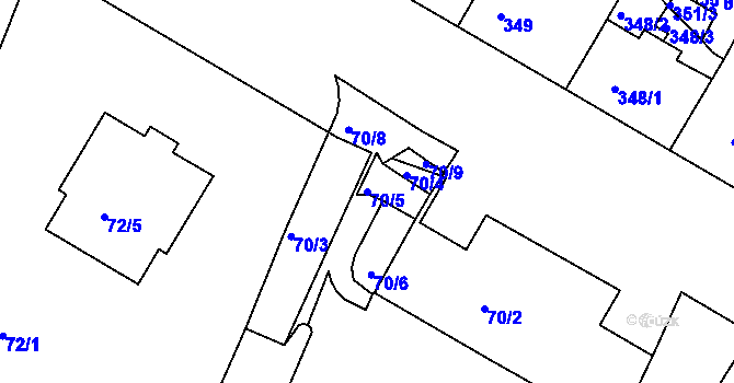 Parcela st. 70/5 v KÚ Záběhlice, Katastrální mapa