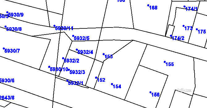 Parcela st. 153 v KÚ Záběhlice, Katastrální mapa