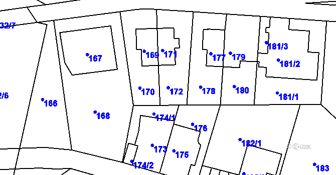 Parcela st. 172 v KÚ Záběhlice, Katastrální mapa