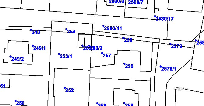 Parcela st. 257 v KÚ Záběhlice, Katastrální mapa