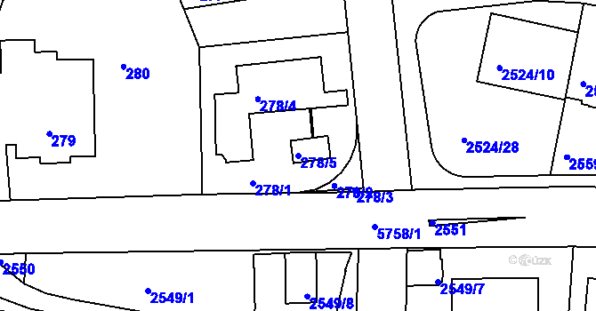 Parcela st. 278/5 v KÚ Záběhlice, Katastrální mapa