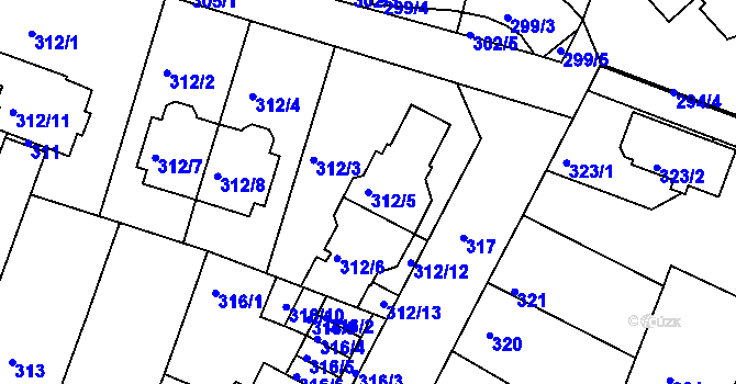 Parcela st. 312/5 v KÚ Záběhlice, Katastrální mapa