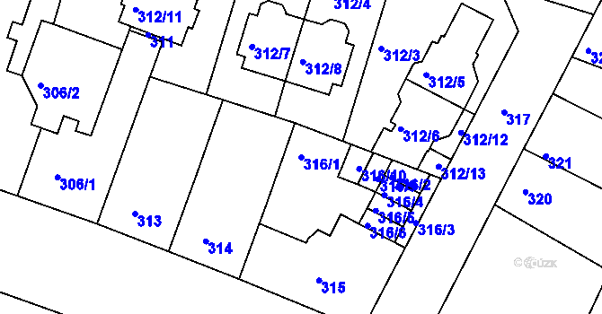 Parcela st. 316/1 v KÚ Záběhlice, Katastrální mapa