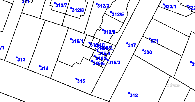 Parcela st. 316/4 v KÚ Záběhlice, Katastrální mapa