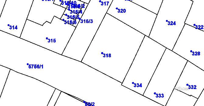 Parcela st. 318 v KÚ Záběhlice, Katastrální mapa