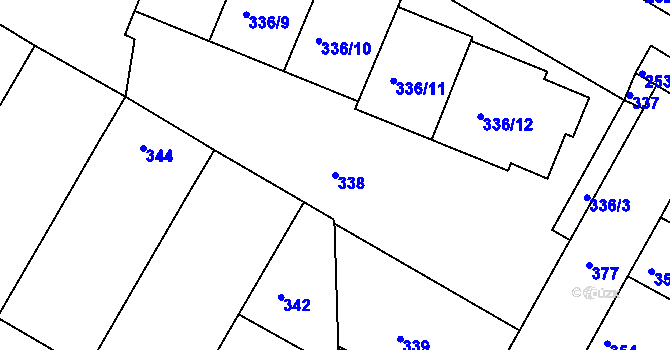 Parcela st. 338 v KÚ Záběhlice, Katastrální mapa