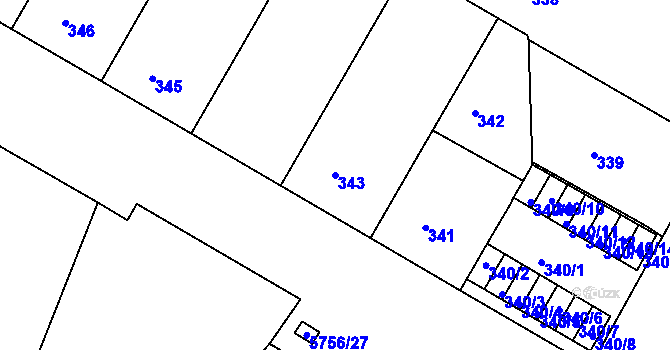 Parcela st. 343 v KÚ Záběhlice, Katastrální mapa