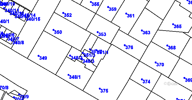 Parcela st. 351/1 v KÚ Záběhlice, Katastrální mapa