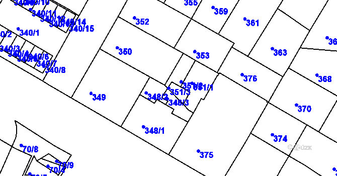Parcela st. 351/3 v KÚ Záběhlice, Katastrální mapa