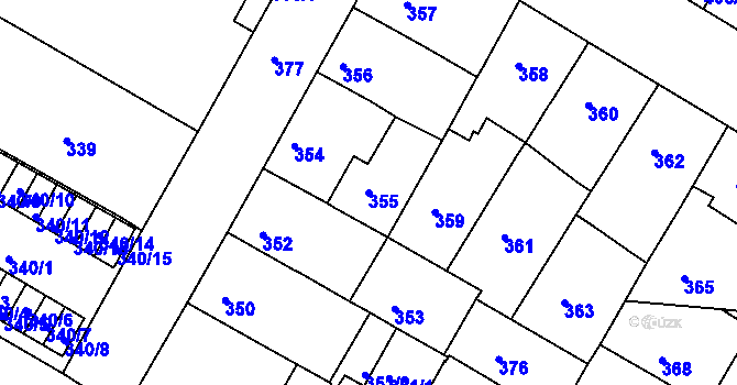 Parcela st. 355 v KÚ Záběhlice, Katastrální mapa