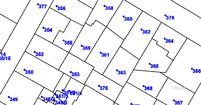 Parcela st. 361 v KÚ Záběhlice, Katastrální mapa