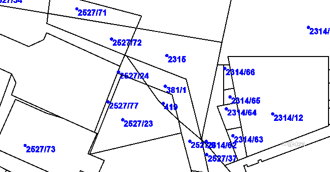 Parcela st. 381/1 v KÚ Záběhlice, Katastrální mapa