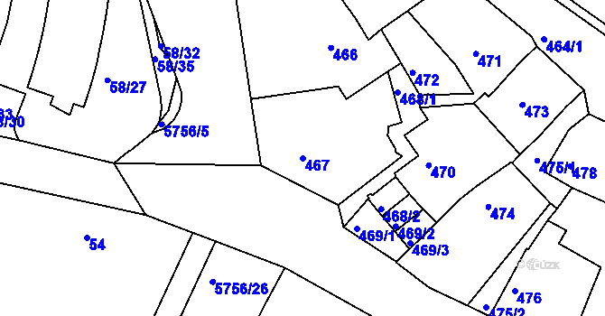 Parcela st. 467 v KÚ Záběhlice, Katastrální mapa