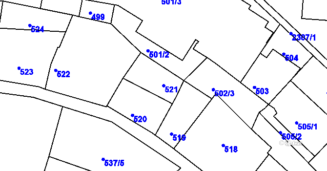 Parcela st. 521 v KÚ Záběhlice, Katastrální mapa