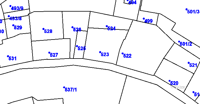 Parcela st. 523 v KÚ Záběhlice, Katastrální mapa