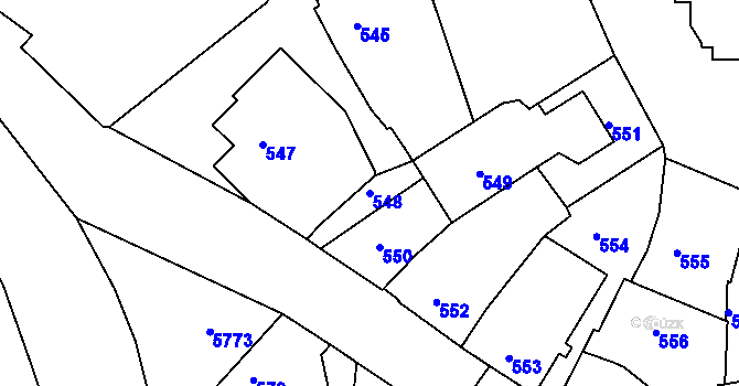 Parcela st. 548 v KÚ Záběhlice, Katastrální mapa