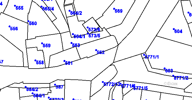 Parcela st. 562 v KÚ Záběhlice, Katastrální mapa