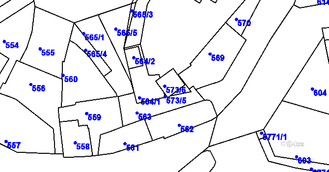 Parcela st. 573/6 v KÚ Záběhlice, Katastrální mapa