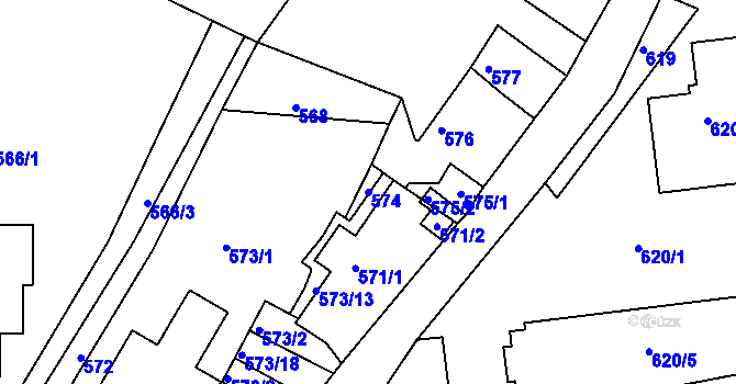 Parcela st. 574 v KÚ Záběhlice, Katastrální mapa