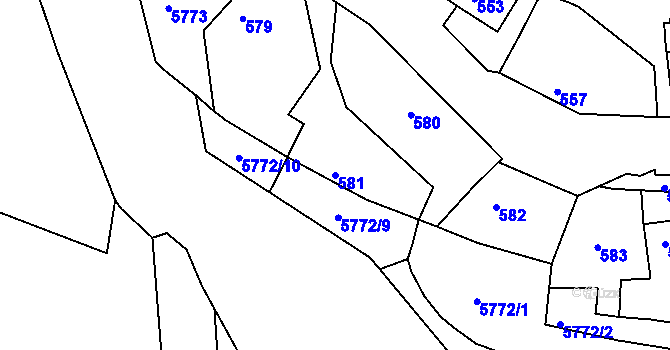 Parcela st. 581 v KÚ Záběhlice, Katastrální mapa