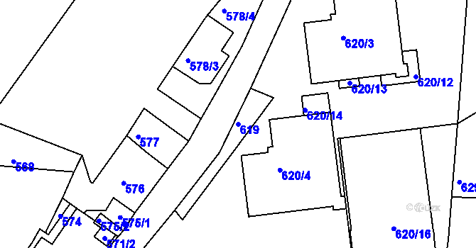 Parcela st. 619 v KÚ Záběhlice, Katastrální mapa