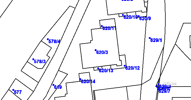 Parcela st. 620/3 v KÚ Záběhlice, Katastrální mapa