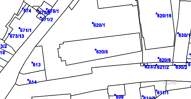 Parcela st. 620/5 v KÚ Záběhlice, Katastrální mapa