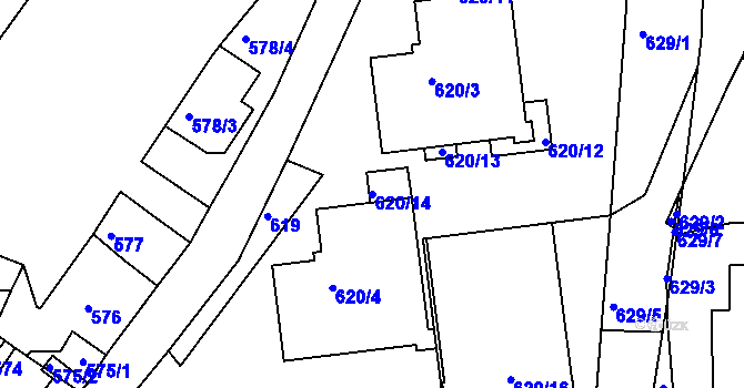 Parcela st. 620/14 v KÚ Záběhlice, Katastrální mapa